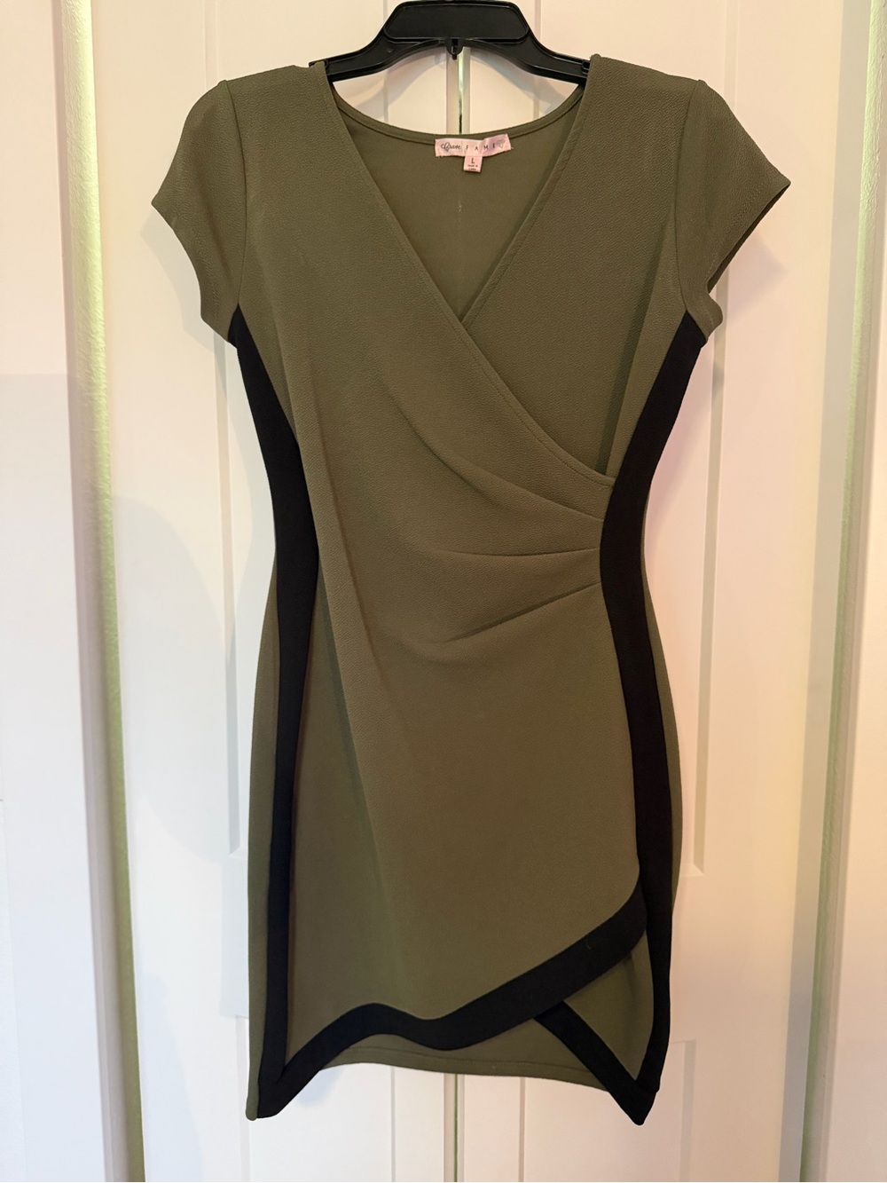 Crave Fame Juniors Olive Green Black Faux Wrap Bodycon Dress Size L